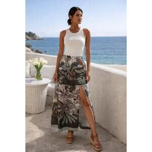 SUPER NATURAL by Secret Mission Jacquard Georgette Sandra Skirt Side Slit Size M